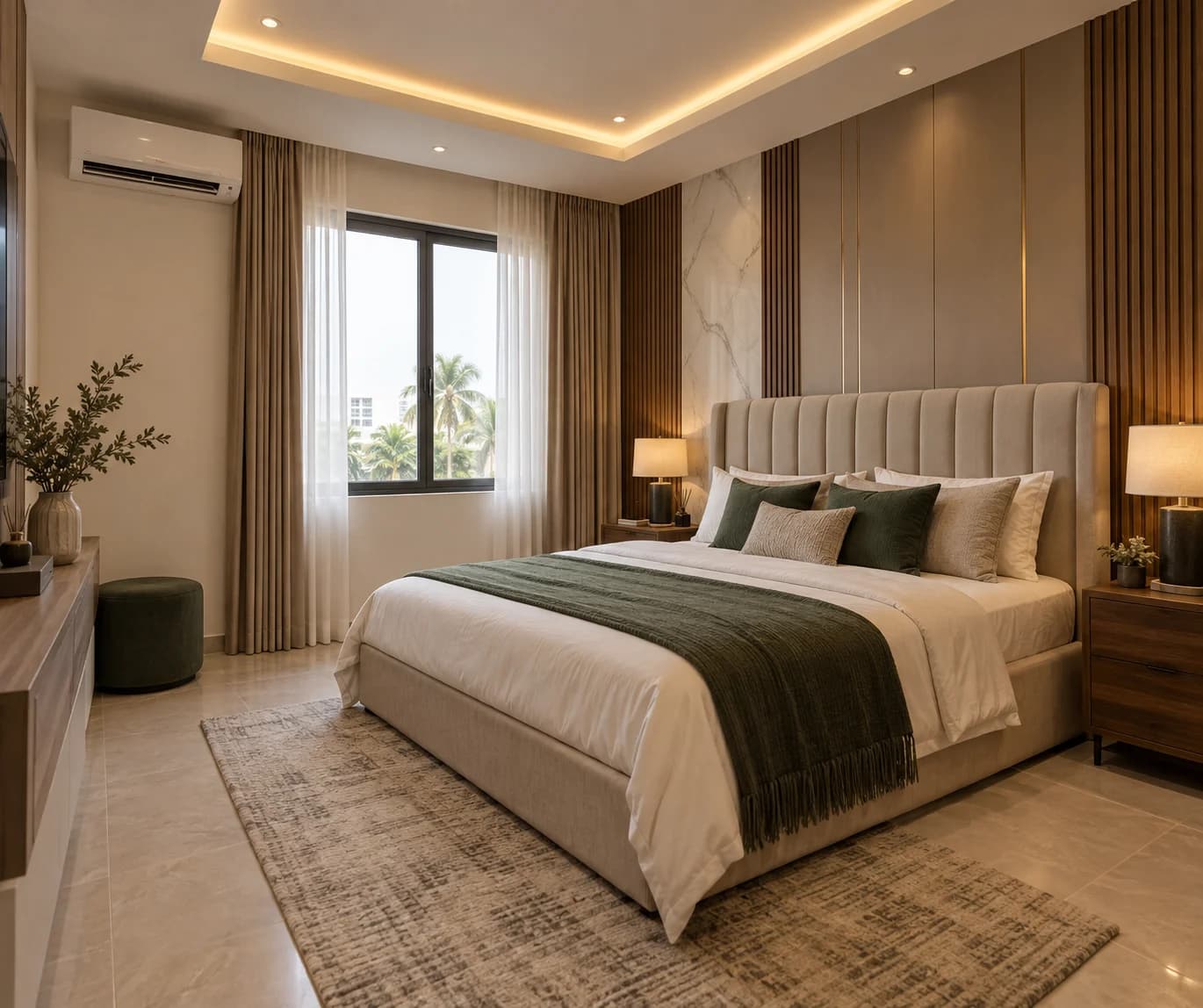 Calm upholstered bedroom interior inspiration