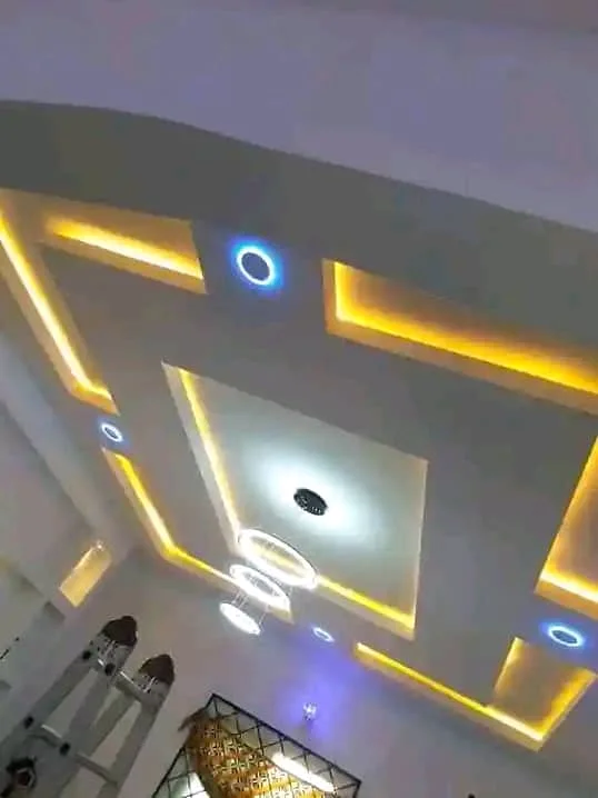 Amber-lit geometric ceiling