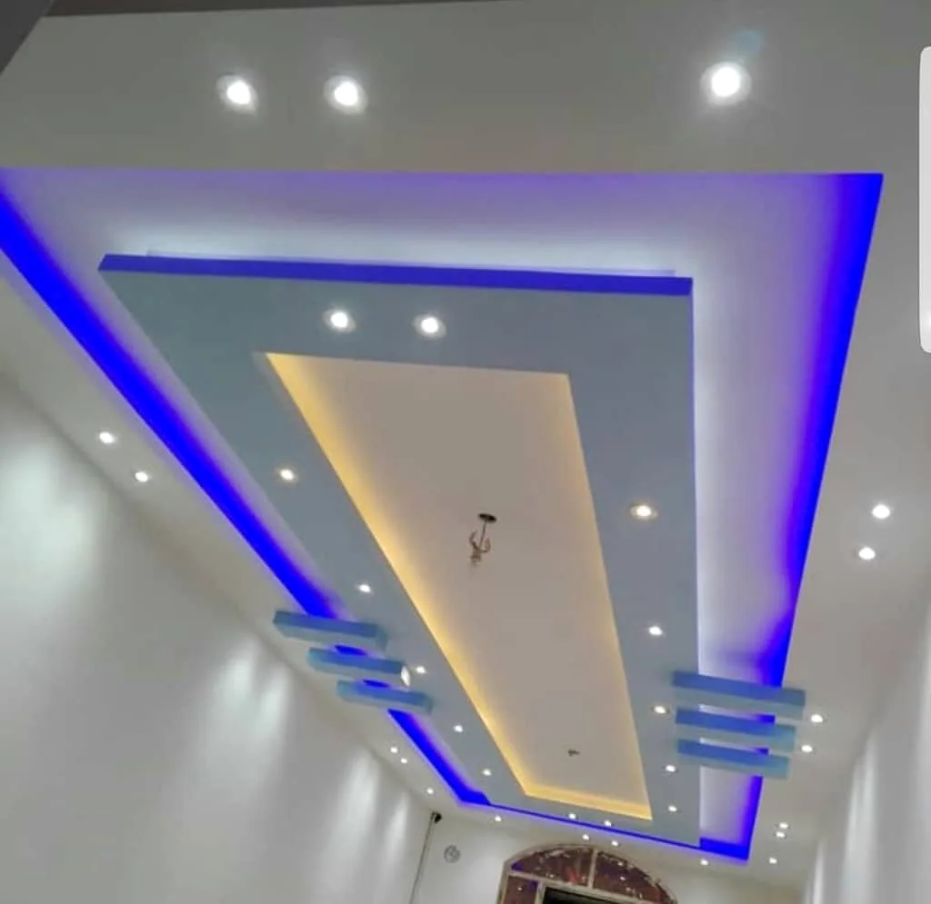 Blue-accent linear ceiling