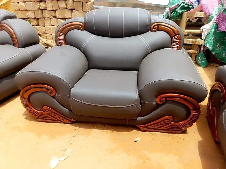 Grey timber armchair