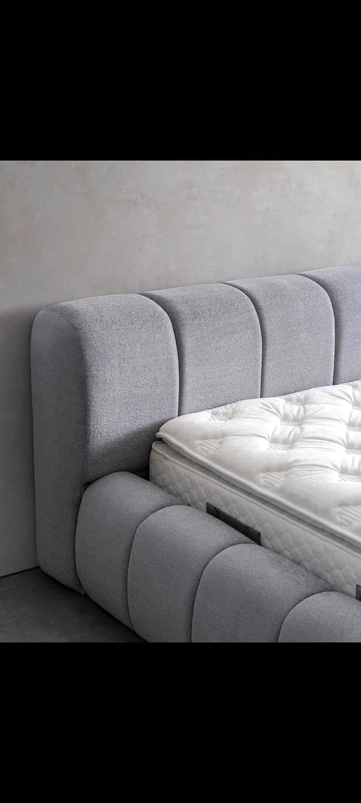 Channelled grey bed frame