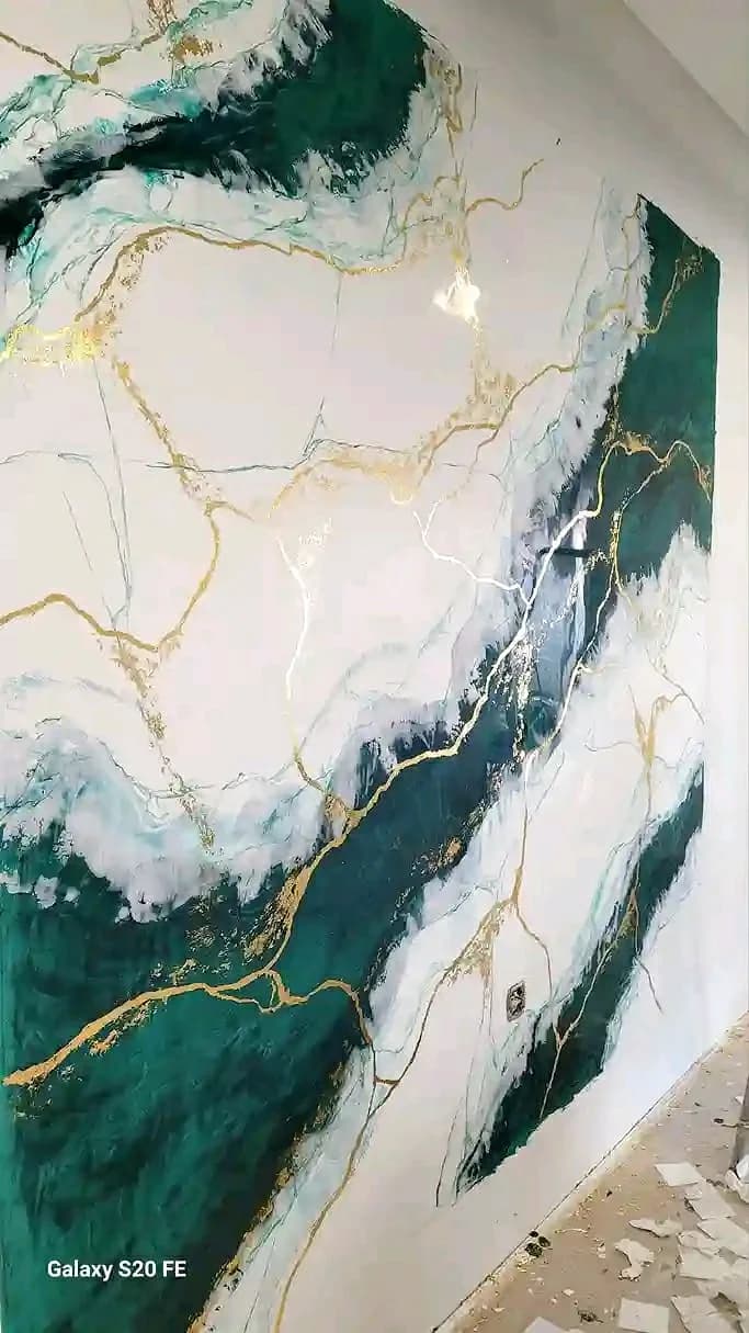 Emerald and gold marble art wall