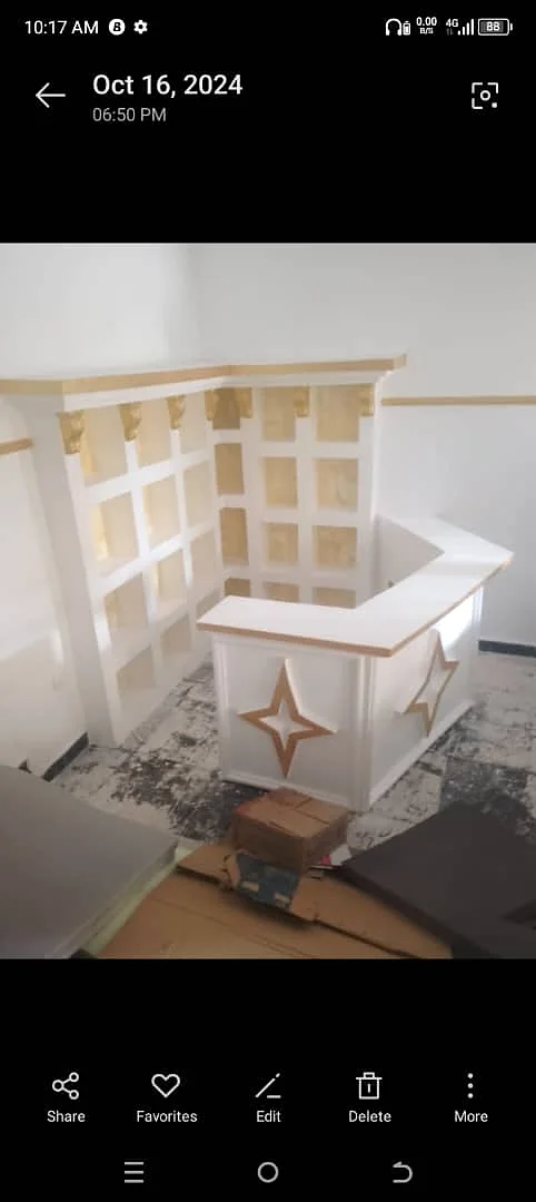 Custom shelving and bar feature