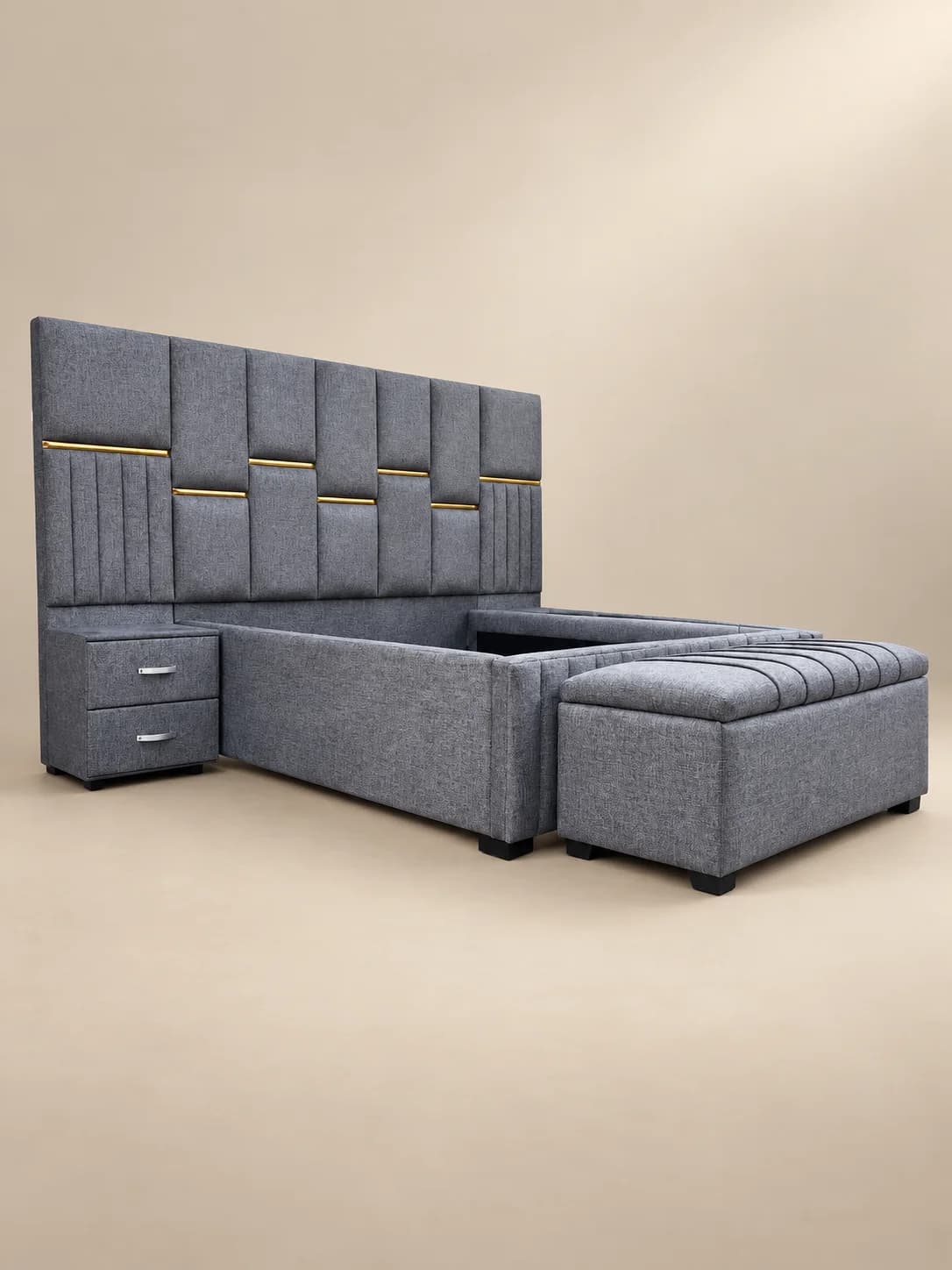 Grey upholstered bedroom set