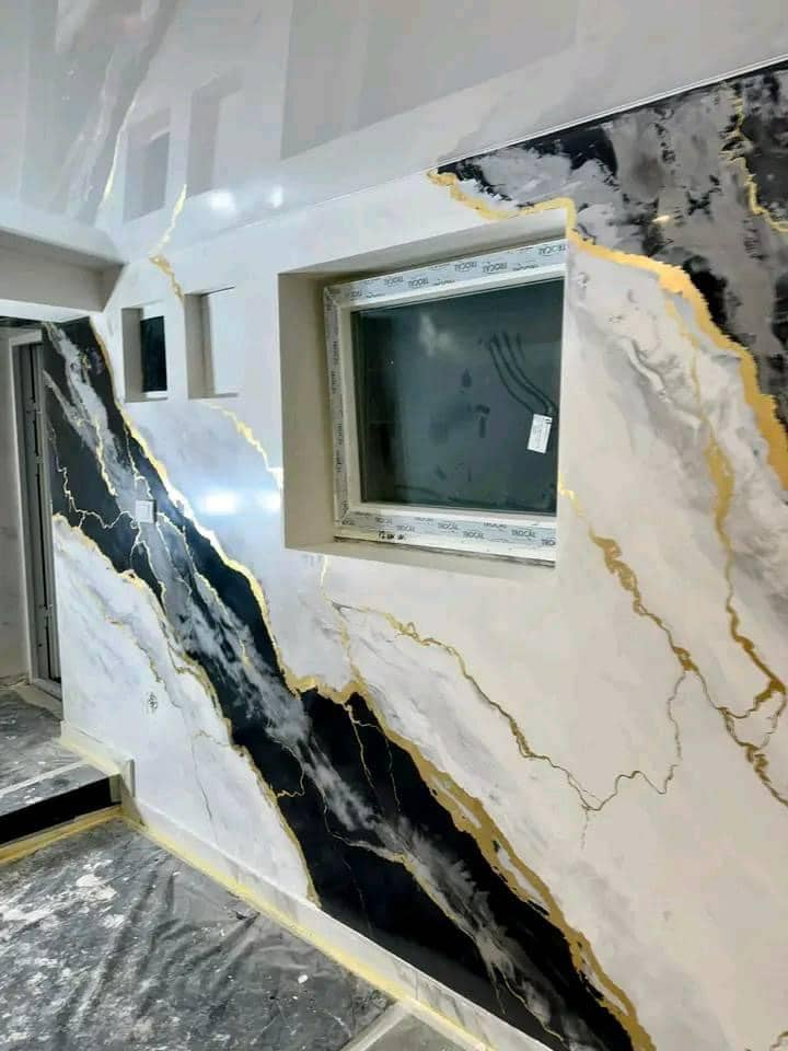 Marble-effect feature wall