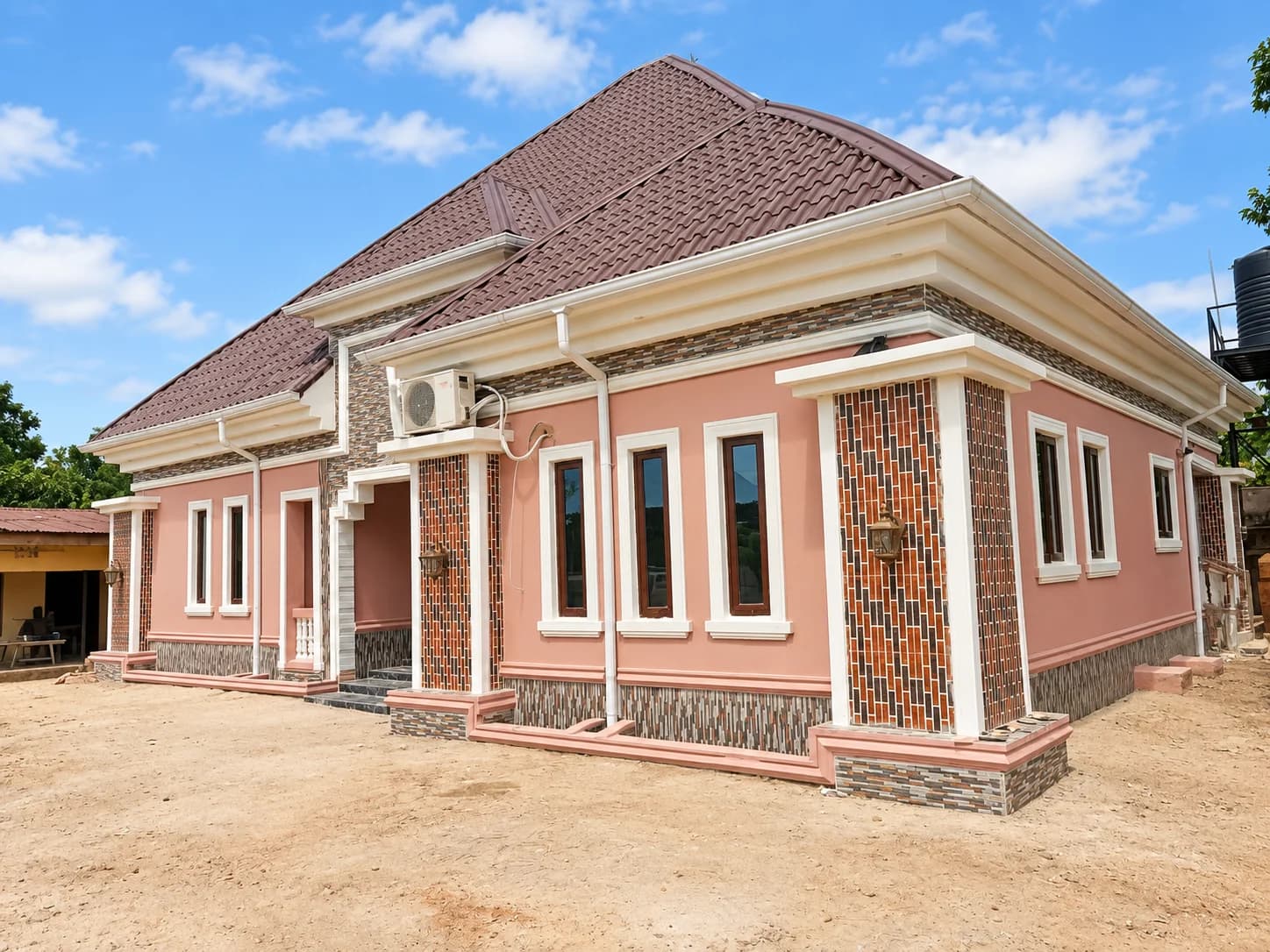 Rose-pink residential exterior